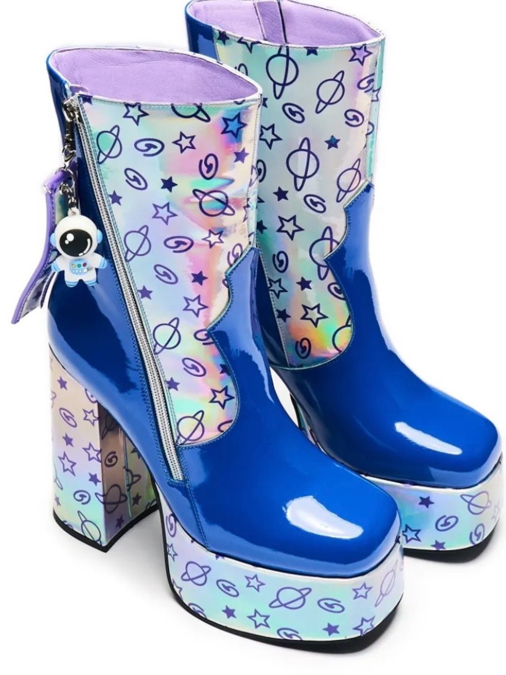koi Blue Holographic Planet Platform Boots Size 9